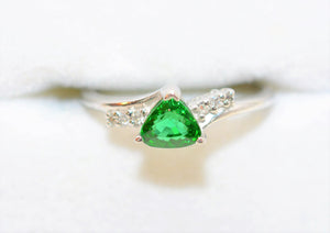 Natural Tsavorite Garnet & Diamond Ring Solid Platinum .84tcw Trillion Ring Green Ring Gemstone Ring Garnet Ring Tsavorite Ring Estate Ring