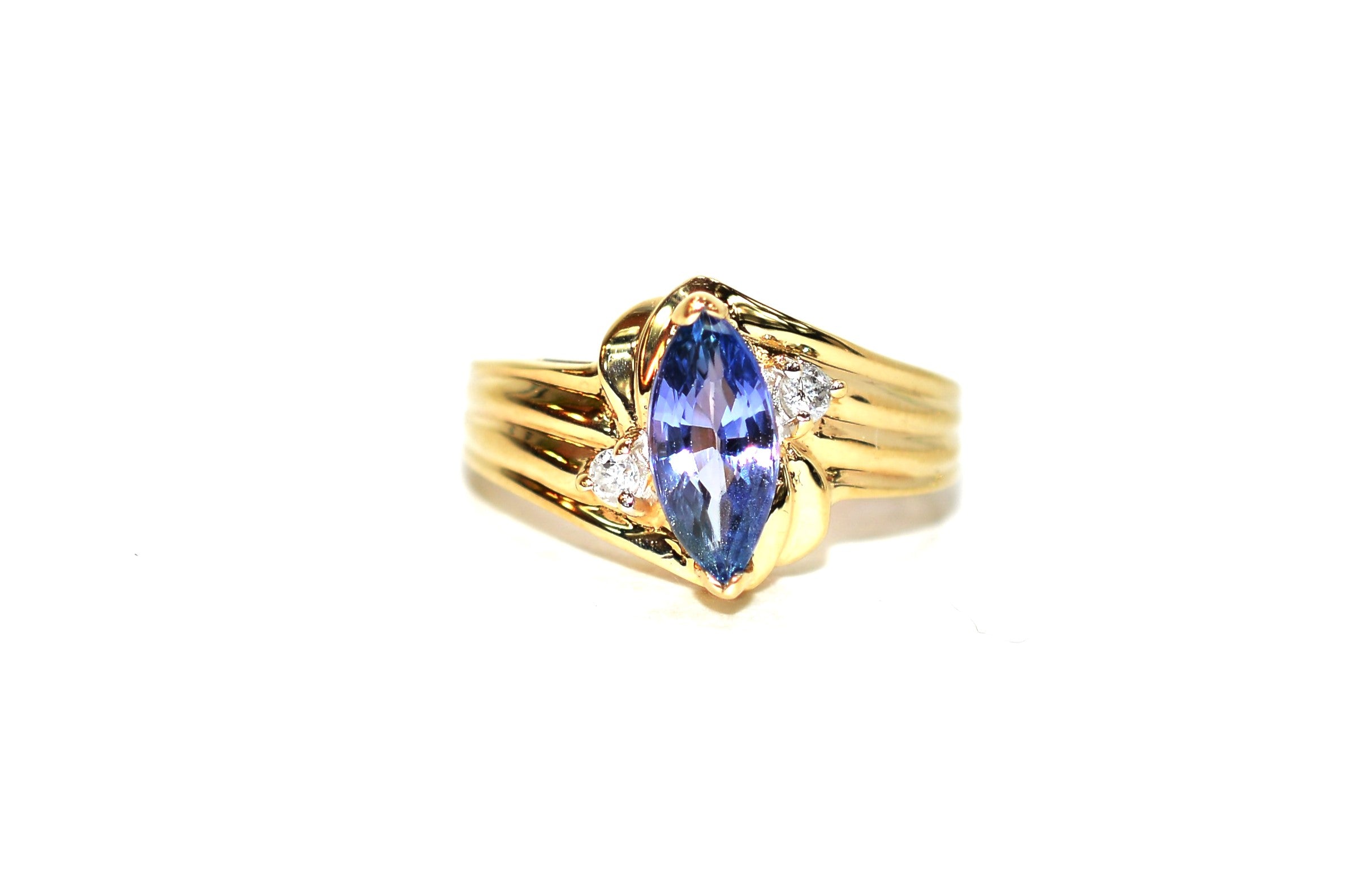 Natural Tanzanite & Diamond Ring 10K Solid Gold 1.34tcw Marquise Ring Gemstone Ring Birthstone Ring Statement Ring Cocktail Ring Estate Ring