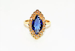 Natural D'Block Tanzanite & Diamond Ring 14K Solid Gold 2.03tcw Tanzanite Ring Gemstone Ring December Birthstone Ring Marquise Ring Vintage