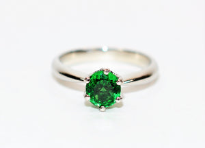 Natural Tsavorite Garnet Ring Solid Platinum .90ct Solitaire Ring Gemstone Ring Engagement Ring Women's Ring Wedding Ring Bridal Jewelry