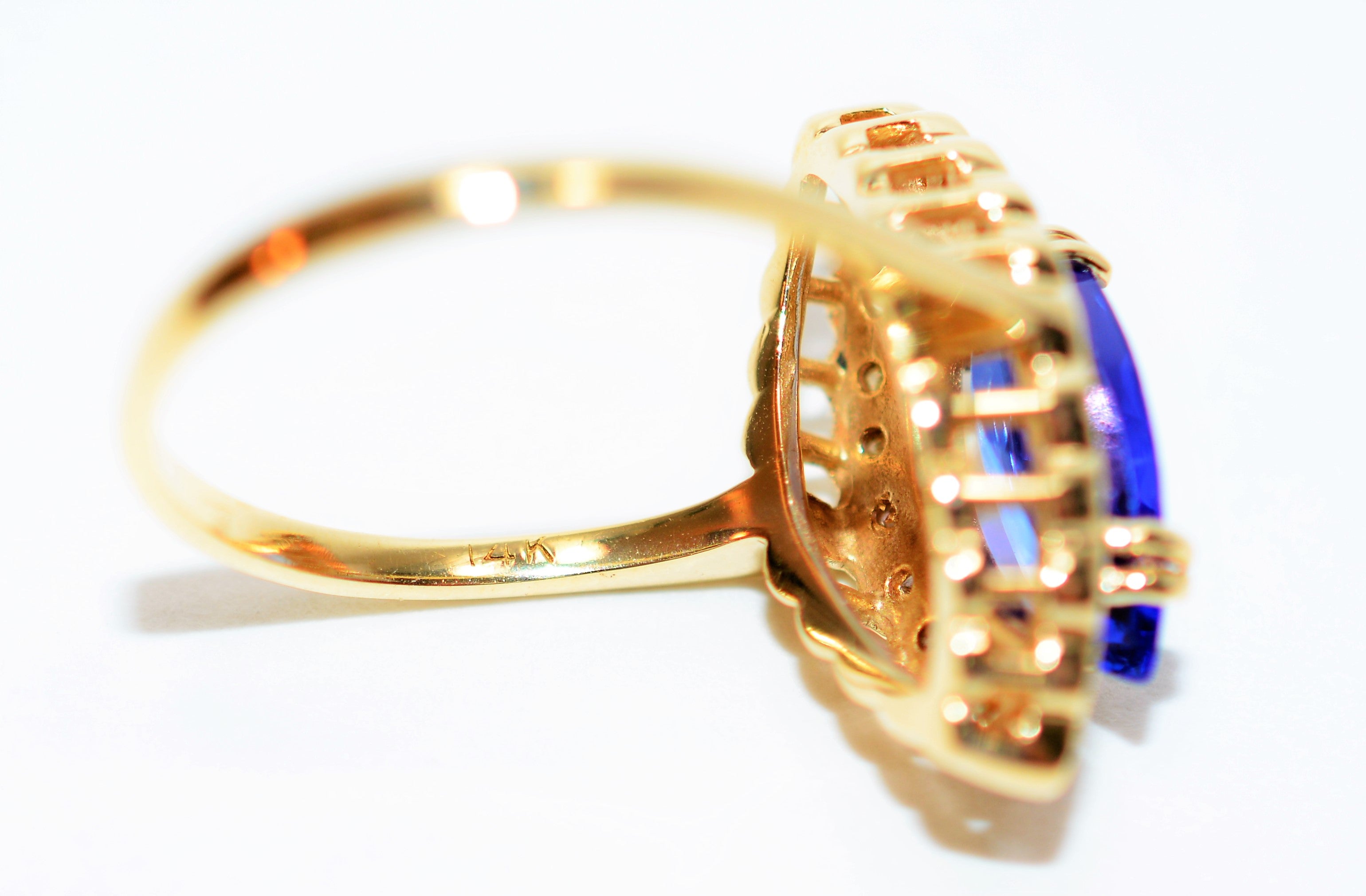 Natural D'Block Tanzanite & Diamond Ring 14K Solid Gold 2.03tcw Tanzanite Ring Gemstone Ring December Birthstone Ring Marquise Ring Vintage