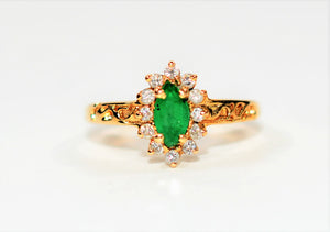Natural Colombian Emerald & Diamond Ring 14K Solid Gold .24tcw Gemstone Ring Statement Ring Cocktail Ring Vintage Ring Fine Estate Jewelry