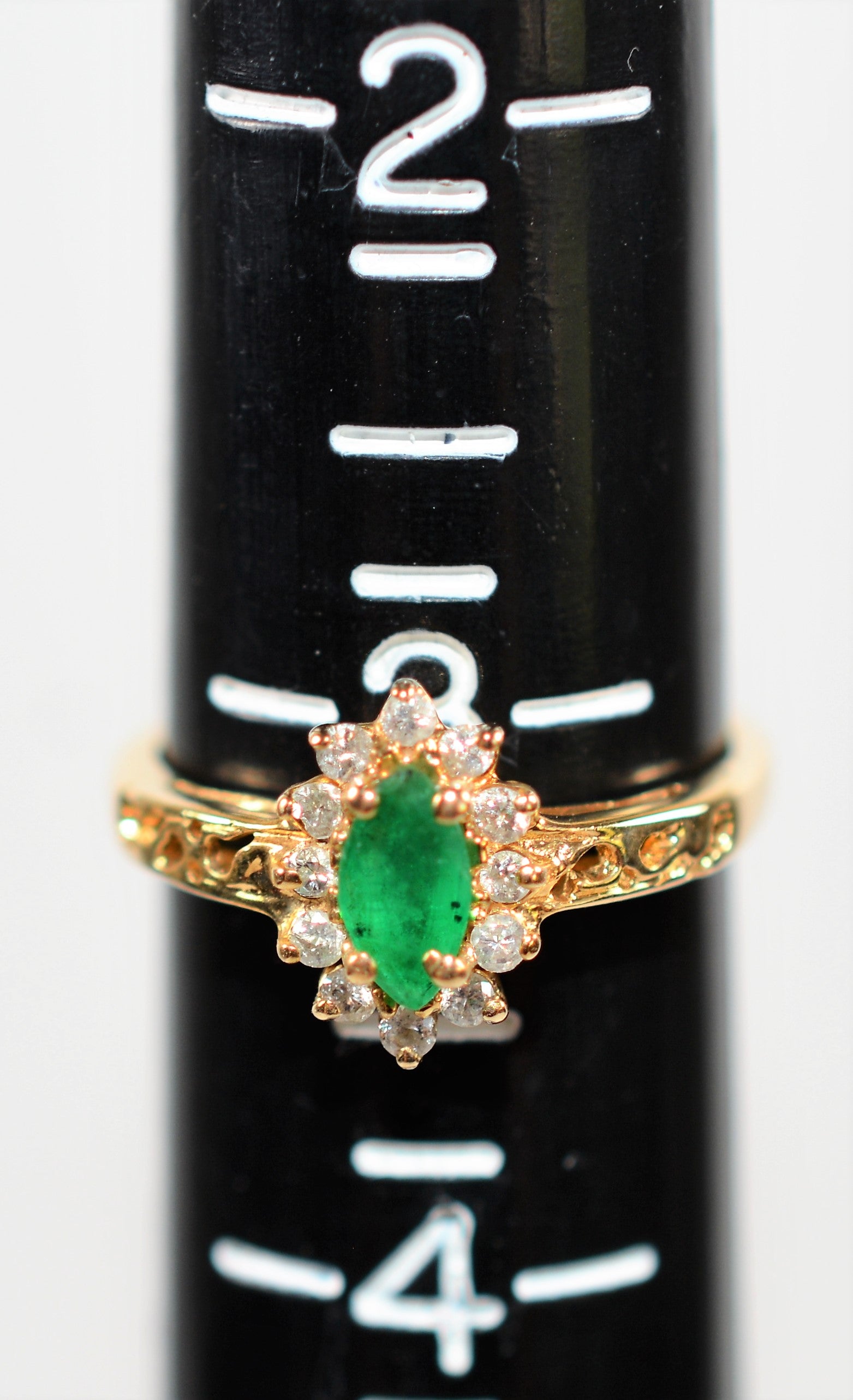 Natural Colombian Emerald & Diamond Ring 14K Solid Gold .24tcw Gemstone Ring Statement Ring Cocktail Ring Vintage Ring Fine Estate Jewelry