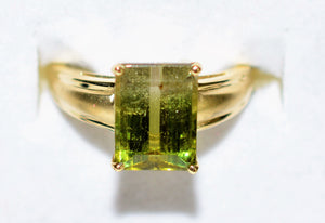 Natural Bi-Color Tourmaline Ring 10K Solid Gold 3.51ct Green Tourmaline Ring Solitaire Ring Statement Ring Women's Ring Fine Birthstone Ring