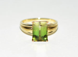 Natural Bi-Color Tourmaline Ring 10K Solid Gold 3.51ct Green Tourmaline Ring Solitaire Ring Statement Ring Women's Ring Fine Birthstone Ring