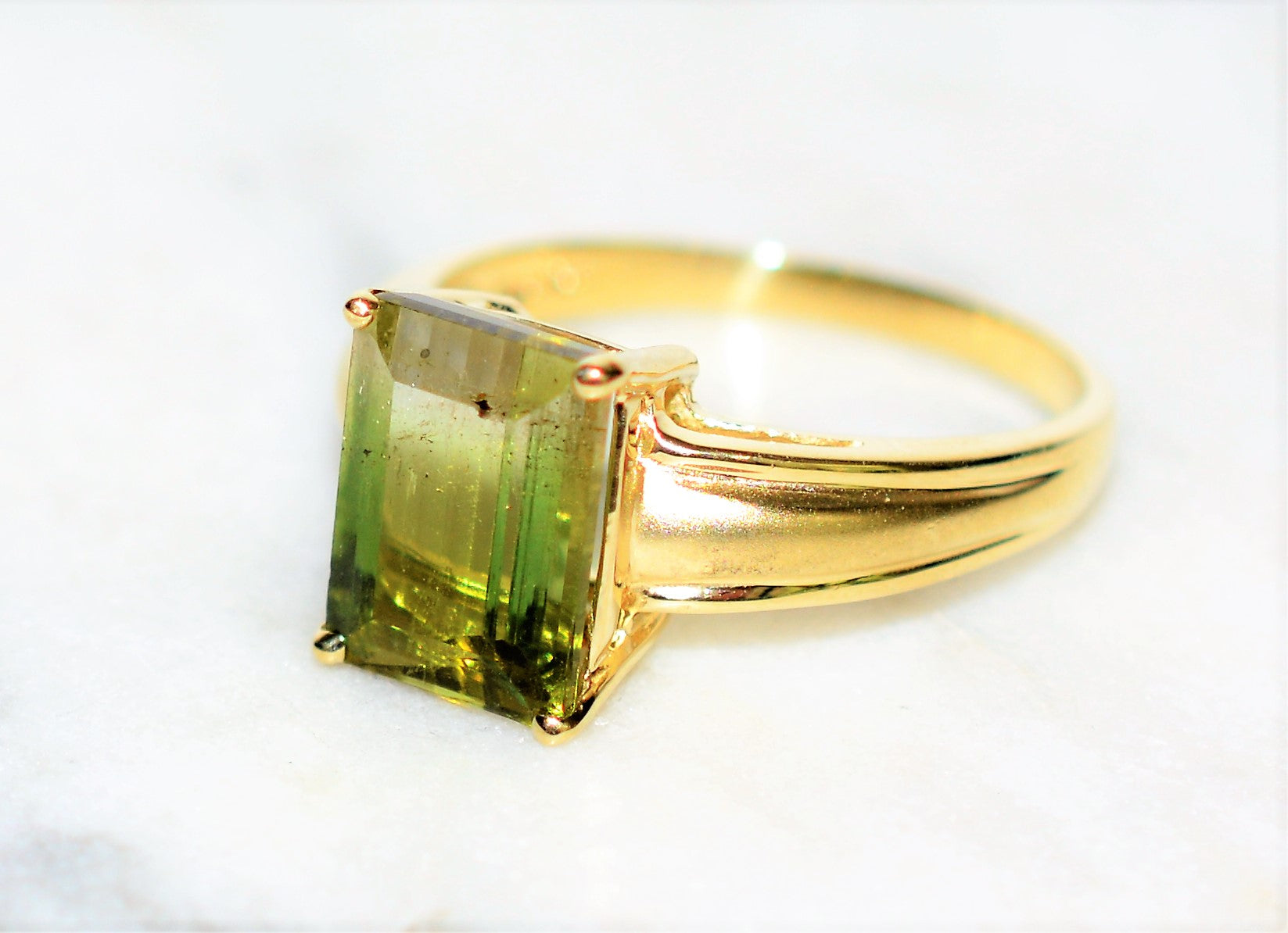 Natural Bi-Color Tourmaline Ring 10K Solid Gold 3.51ct Green Tourmaline Ring Solitaire Ring Statement Ring Women's Ring Fine Birthstone Ring