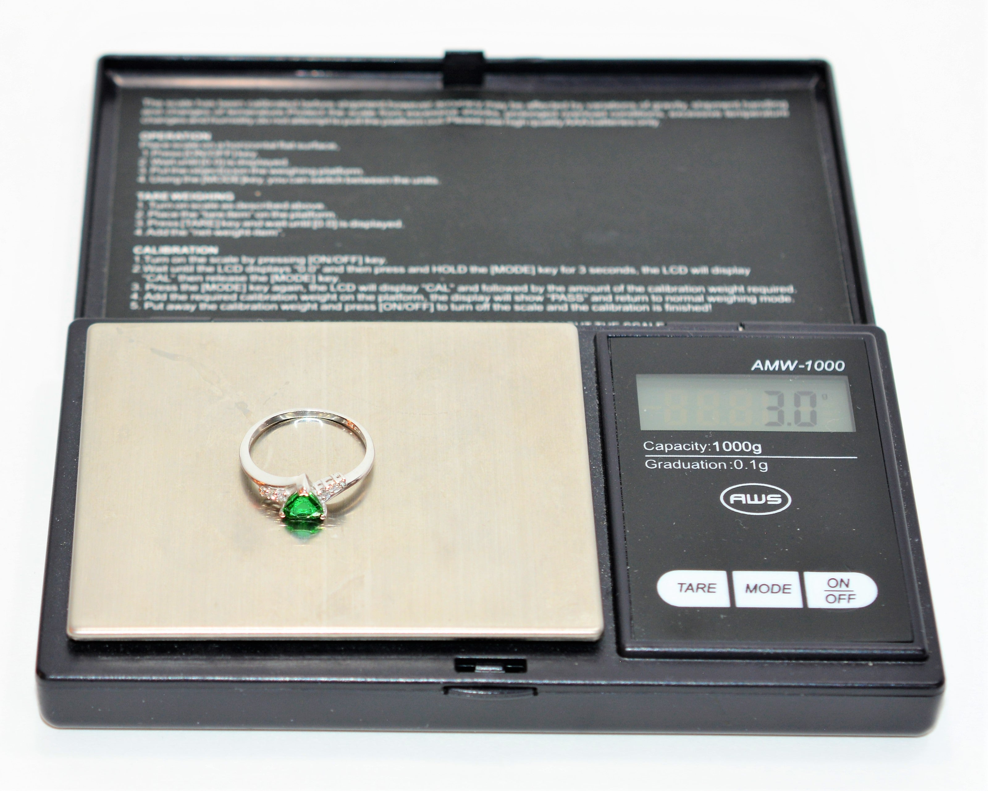 Natural Tsavorite Garnet & Diamond Ring Solid Platinum .75tcw Trillion Ring Green Ring Gemstone Ring Garnet Ring Tsavorite Ring Estate Ring