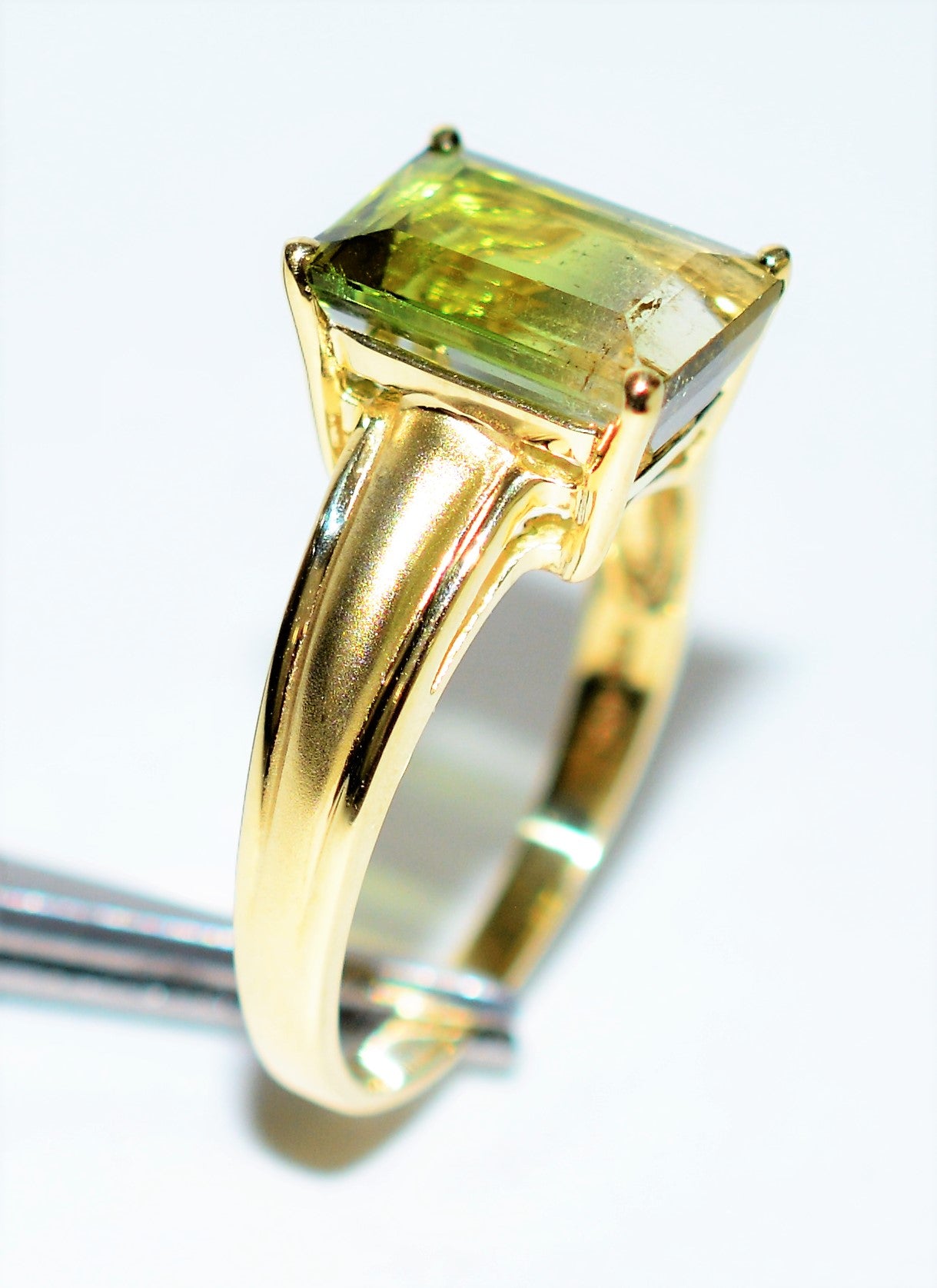 Natural Bi-Color Tourmaline Ring 10K Solid Gold 3.51ct Green Tourmaline Ring Solitaire Ring Statement Ring Women's Ring Fine Birthstone Ring