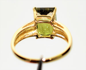 Natural Bi-Color Tourmaline Ring 10K Solid Gold 3.51ct Green Tourmaline Ring Solitaire Ring Statement Ring Women's Ring Fine Birthstone Ring