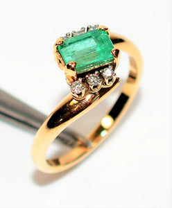 Natural Colombian Emerald & Diamond Ring 14K Solid Gold .94tcw Gemstone Ring Statement Ring Birthstone Ring Vintage Ring Women's Ring Estate