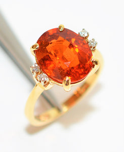 Natural Spessartine Mandarin Garnet & Diamond Ring 14K Solid Gold 6.47tcw Fanta Garnet Ring Orange Ring January Birthstone Ring Women's Ring