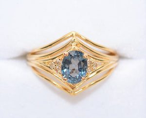 Natural Blue Spinel & Diamond Ring 14K Solid Gold 1.33tcw Gemstone Ring Statement Ring June Birthstone Ring Fine Estate Jewelry Women's Ring