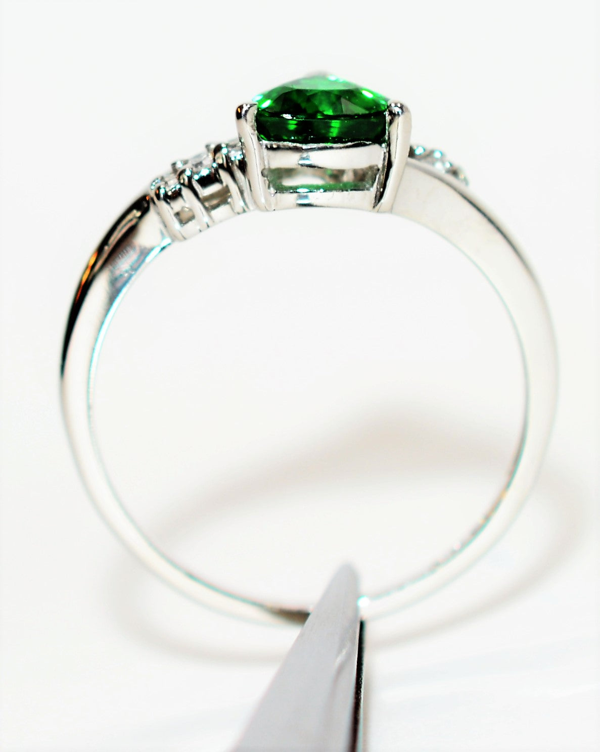 Natural Tsavorite Garnet & Diamond Ring Solid Platinum .75tcw Trillion Ring Green Ring Gemstone Ring Garnet Ring Tsavorite Ring Estate Ring