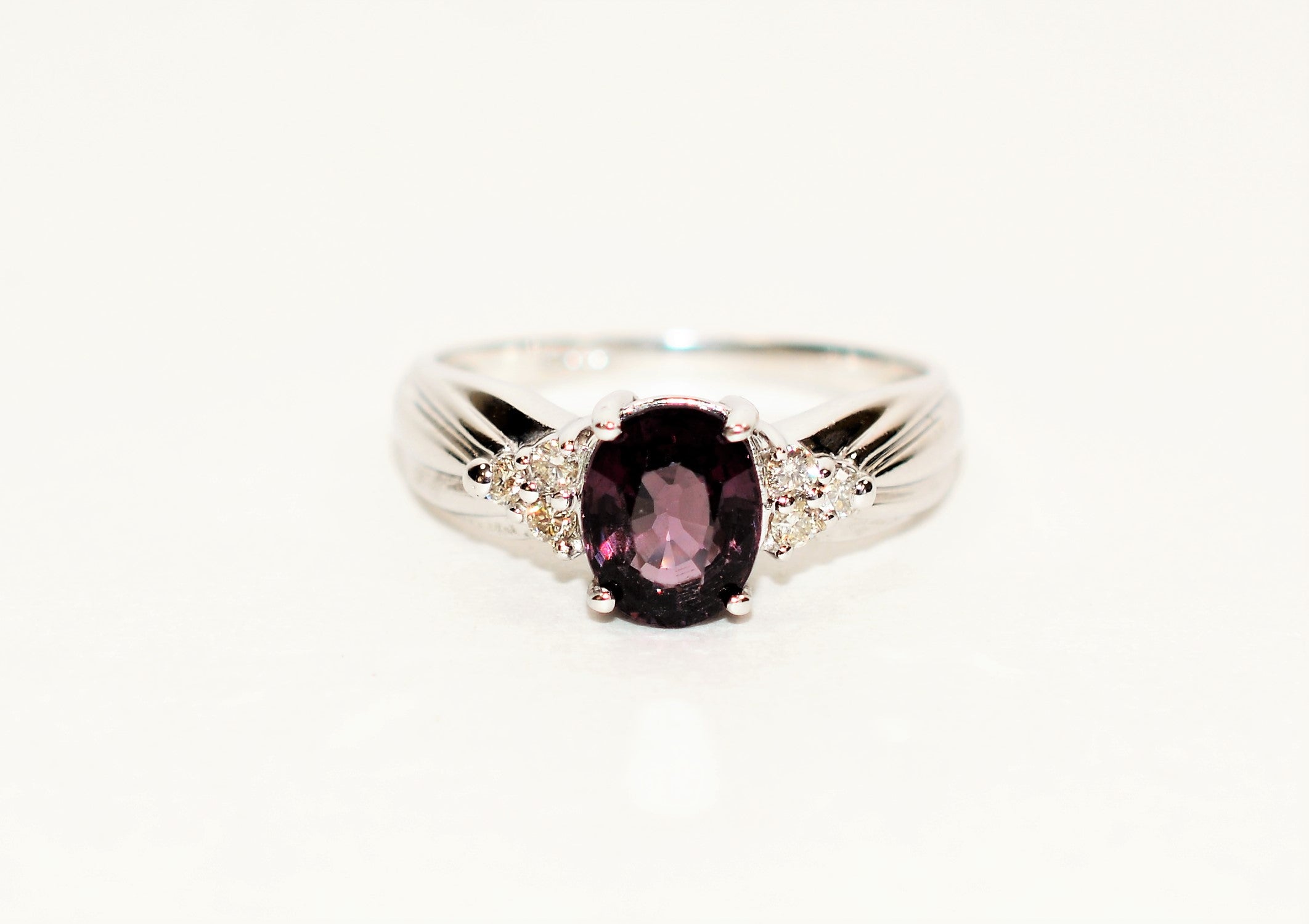 Natural Spinel & Diamond Ring 14K Solid White Gold 1.57tcw Gemstone Ring Cocktail Ring June Birthstone Ring Purple Ring Women's Fine Jewelry