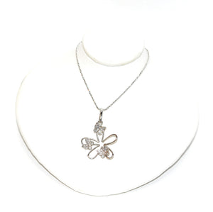 Natural Diamond Necklace 14K Solid White Gold .24tcw Butterfly Necklace Flower Necklace Floral Necklace Statement Necklace Estate Jewellery