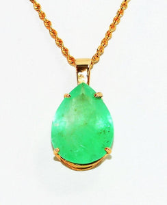 Natural Colombian Emerald Necklace 10K Solid Gold 7.58ct Pendant Necklace Statement Necklace Birthstone Necklace Cocktail Necklace Estate