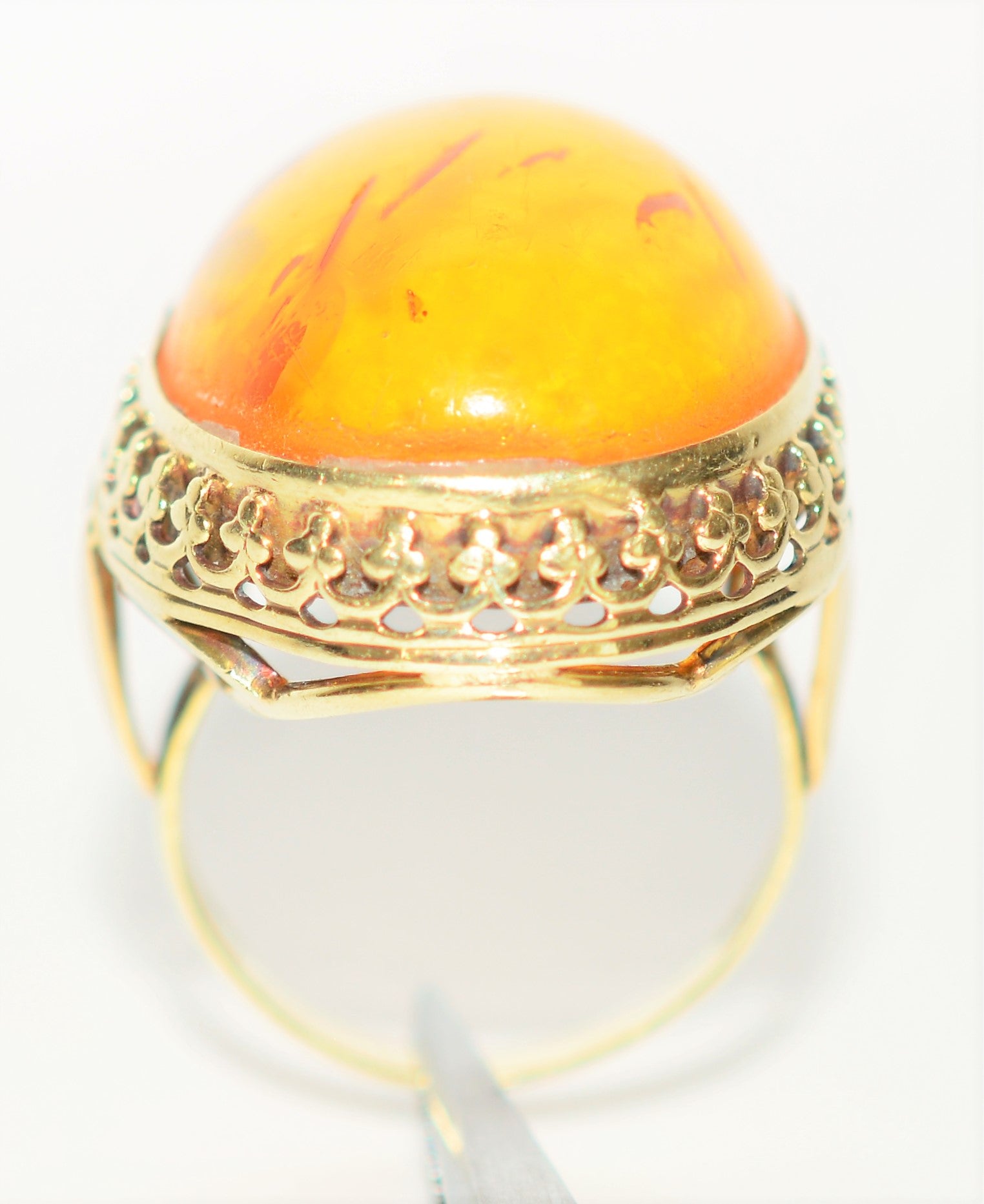 Natural Amber Ring 14K Solid Gold Solitaire Statement Antique Cocktail Vintage Fine Estate Jewelry