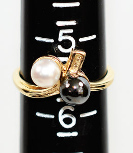 Natural Tahitian Pearl & Akoya Pearl Ring 10K Solid Gold 5.50mm Black Pearl Gemstone Ring Estate Jewelry Vintage Ring Statement Women’s Ring