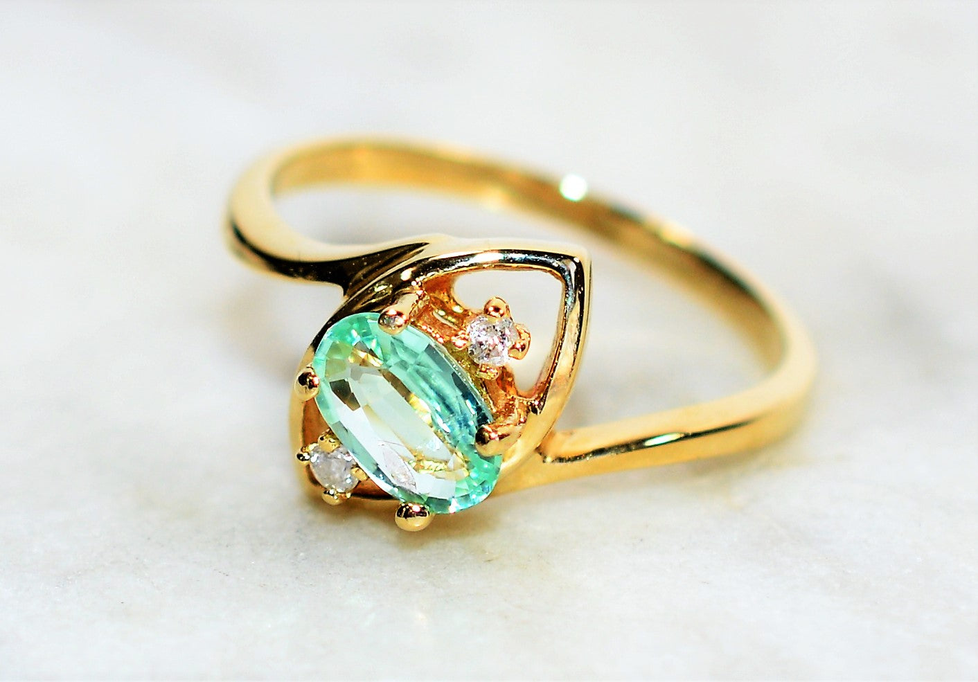 Natural Paraiba Tourmaline & Diamond Ring 14K Solid Gold .53tcw Fine Gemstone Women's Ring Estate Jewelry Birthstone Jewellery Vintage Ring