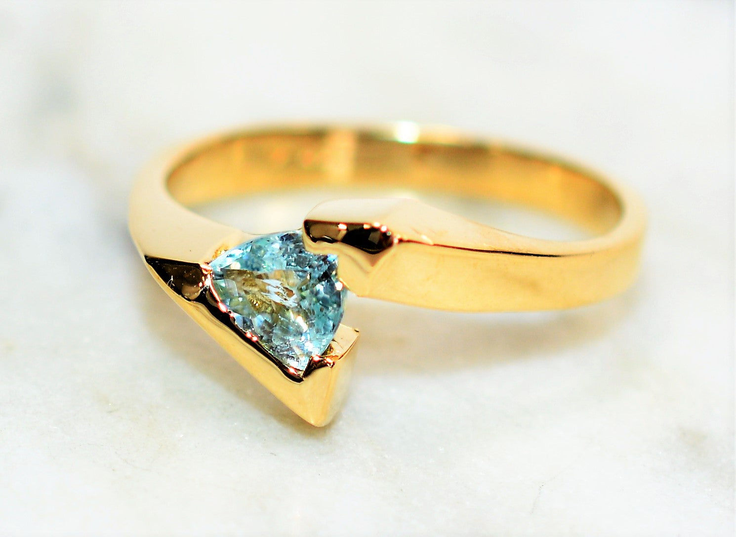 Natural Paraiba Tourmaline 14K Solid Gold Solitaire .42ct Gemstone Women's Ring Trillion Ring Fine Jewelry Estate Ring Fine Jewellery Ladies
