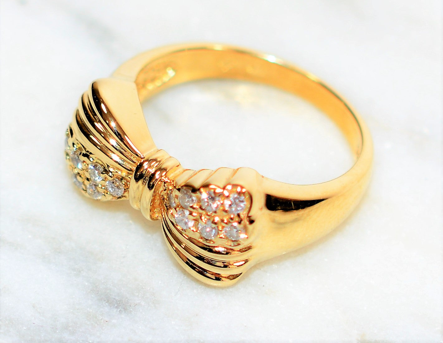 Natural Diamond Ring 14K Solid Gold .21tcw Fashion Ring Bow Ring Ladies Ring Cluster Ring Cocktail Ring Statement Ring Estate Women’s Ring