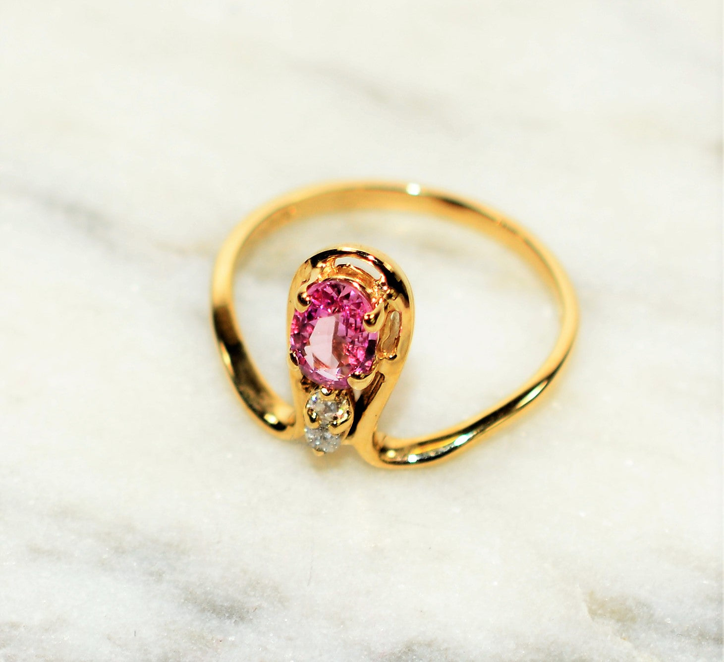 Certified Natural Padparadscha Sapphire & Diamond Ring 14K Solid Gold .60tcw Vintage Ring Statement Ring Gemstone Ring Fine Estate Jewelry