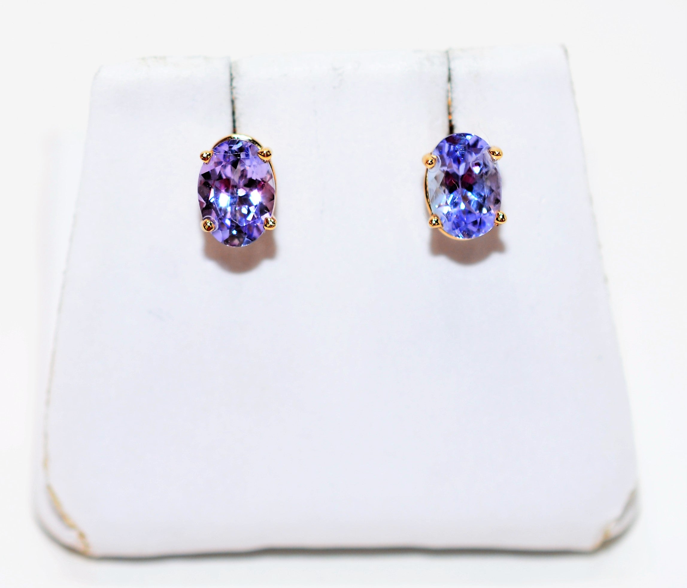 Natural Tanzanite Earrings 14K Solid Gold 1.66tcw Solitaire Earrings Gemstone Earrings Stud Earrings Birthstone Earrings Fine Women's Earrings