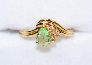 Natural Paraiba Tourmaline & Diamond Ring 14K Solid Gold  .44tcw Pear Gemstone Cluster Women's Ring Fine Jewelry Vintage Estate Jewellery
