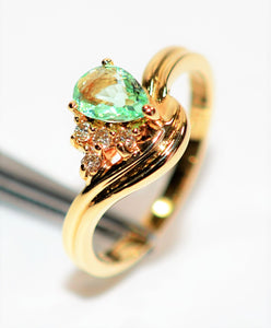 Natural Paraiba Tourmaline & Diamond Ring 14K Solid Gold  .44tcw Pear Gemstone Cluster Women's Ring Fine Jewelry Vintage Estate Jewellery
