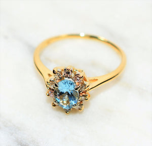 Natural Paraiba Tourmaline & Diamond Ring 14K Solid Gold 1.18tcw Gemstone Estate Jewelry Engagement Ring Promise Ring Diamond Halo Ring