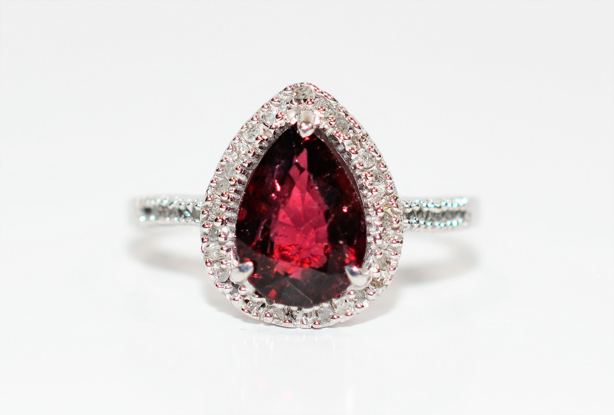 Natural Rubellite & Diamond Ring 10K White Gold 1.62tcw Pink Tourmaline Ring Halo Ring Statement Ring Women's Ring Engagement Ring Jewellery