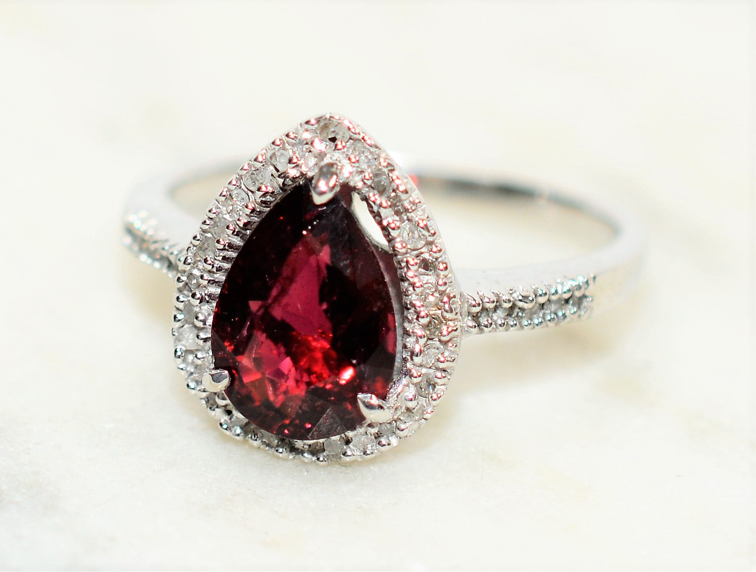 Natural Rubellite & Diamond Ring 10K White Gold 1.69tcw Pink Tourmaline Ring Halo Ring Statement Ring Women's Ring Engagement Ring Jewellery