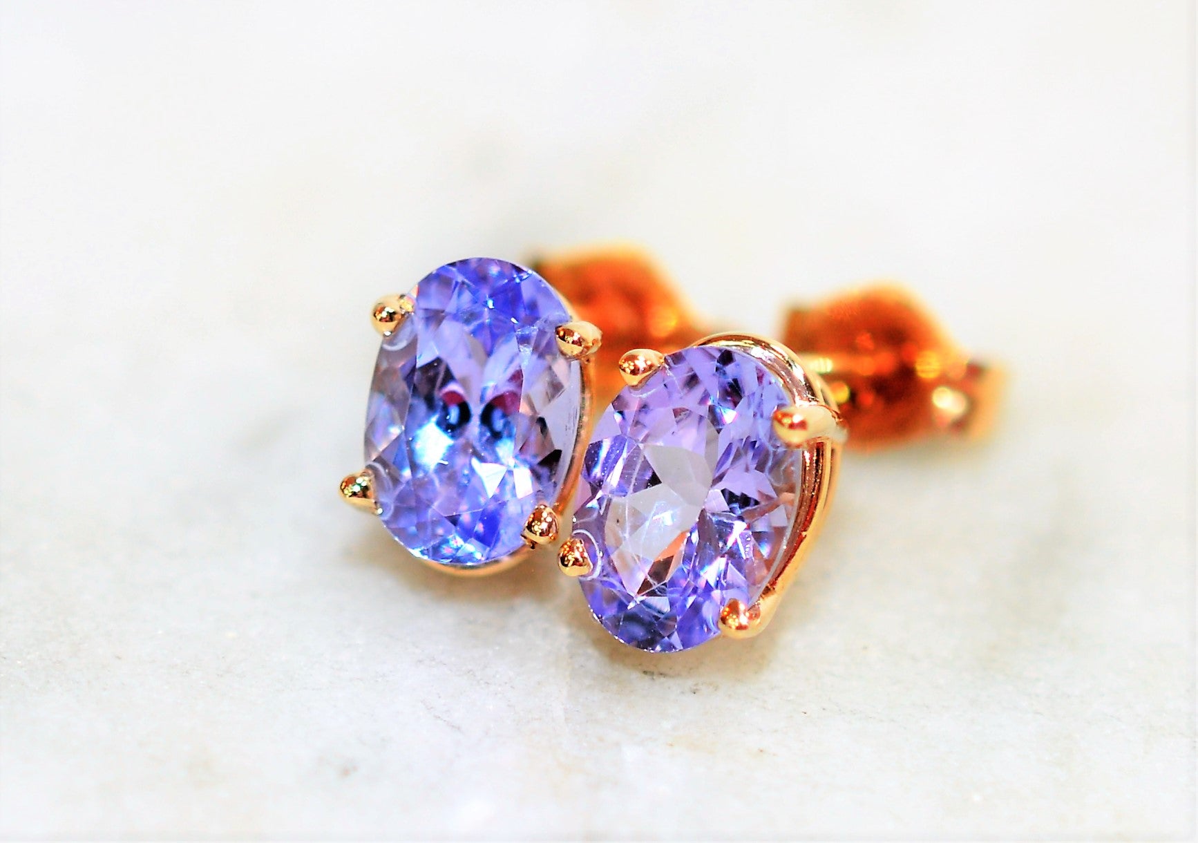 Natural Tanzanite Earrings 14K Solid Gold 1.66tcw Solitaire Earrings Gemstone Earrings Stud Earrings Birthstone Earrings Fine Women's Earrings