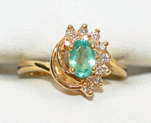 Natural Brazilian Paraiba Tourmaline & Diamond Ring 14K Solid Gold 1tcw Gemstone Ring Women's Ring Birthstone Ring Estate Jewellery Jewelry