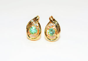 Natural Paraiba Tourmaline & Diamond Earrings 14K Solid Gold .52tcw Gemstone Earrings Stud Earrings Vintage Earrings Estate Womens Earrings