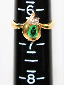 Natural Colombian Emerald & Diamond Ring 14K Solid Gold .26tcw Emerald Ring Vintage Ring Gemstone Ring Teardrop Ring Statement Women's Ring