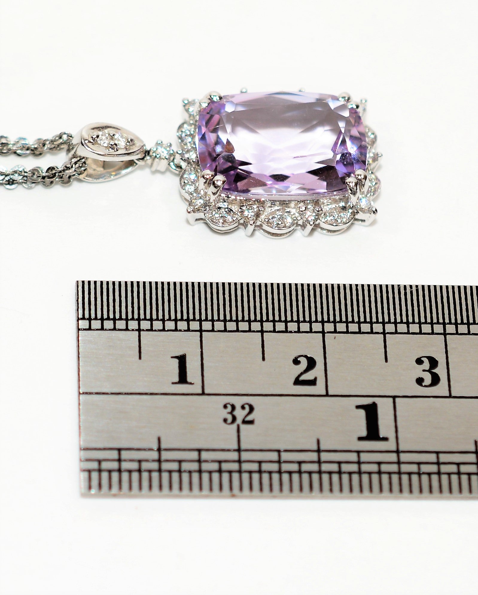 Natural Amethyst & Diamond Necklace 14K Solid White Gold  6.35tcw Pendant Necklace Statement Necklace Cocktail Necklace Multi-Strand Estate