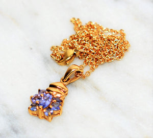 Natural Tanzanite Necklace 14K Solid Gold .66tcw Pendant Necklace Gemstone Cluster Necklace Statement Necklace Birthstone Necklace Estate
