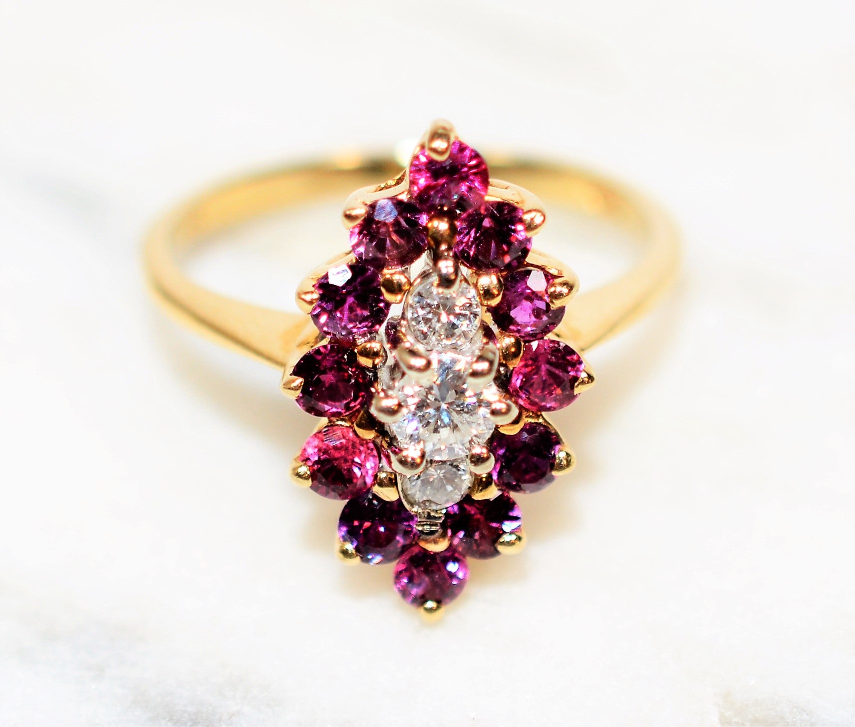 Natural Ruby & Diamond Ring 14K Solid Gold 1.29tcw Cluster Ring Gemstone Ring Ladies Ring Womens Ring Marquise Ruby Ring July Birthstone Estate