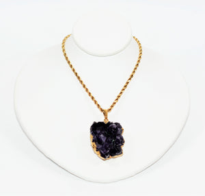Natural Amethyst Crystal Necklace 14K Solid Gold Pendant Necklace Amethyst Necklace Gemstone Necklace Statement Necklace Estate Jewelry