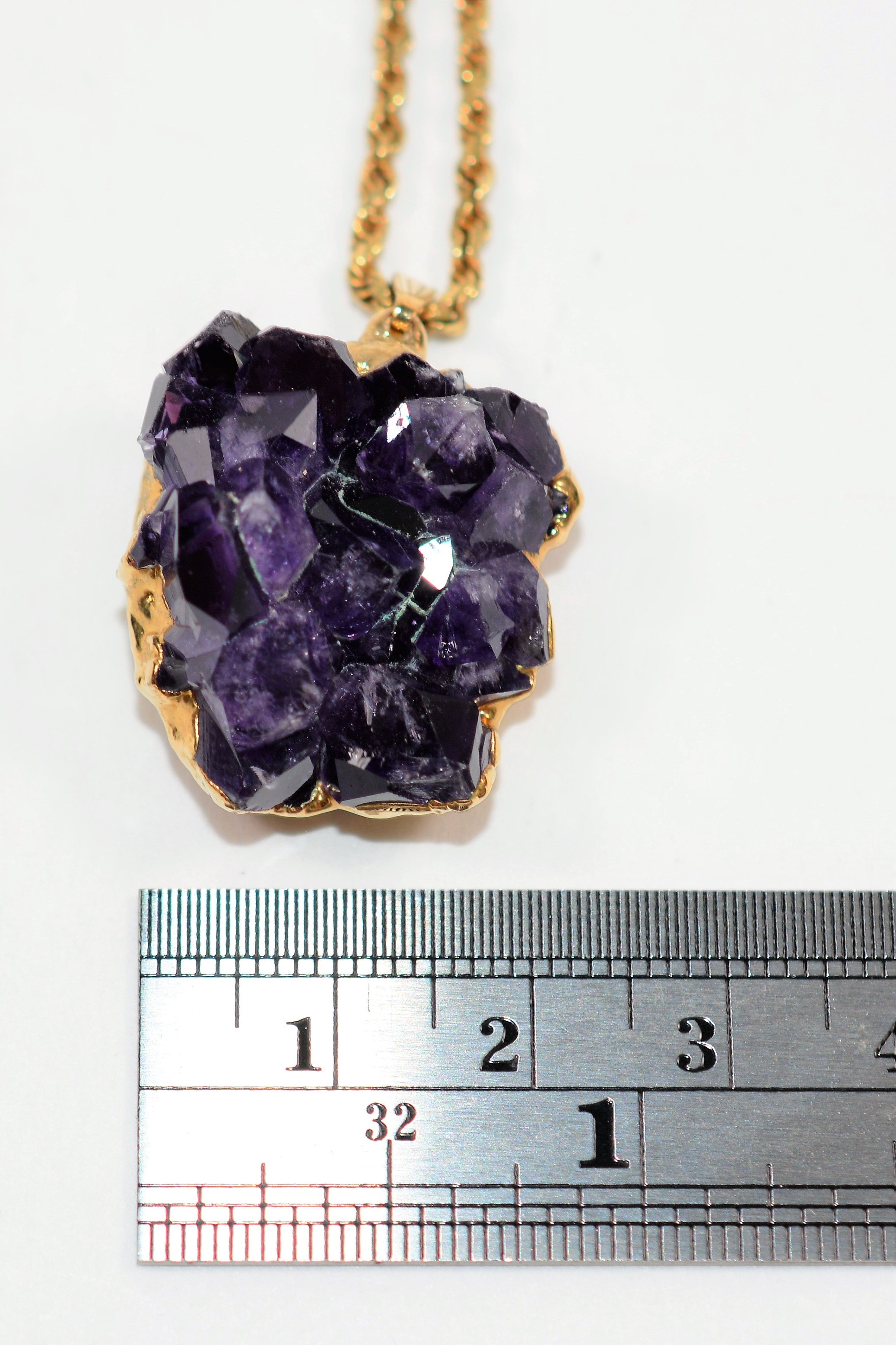 Natural Amethyst Crystal Necklace 14K Solid Gold Pendant Necklace Amethyst Necklace Gemstone Necklace Statement Necklace Estate Jewelry