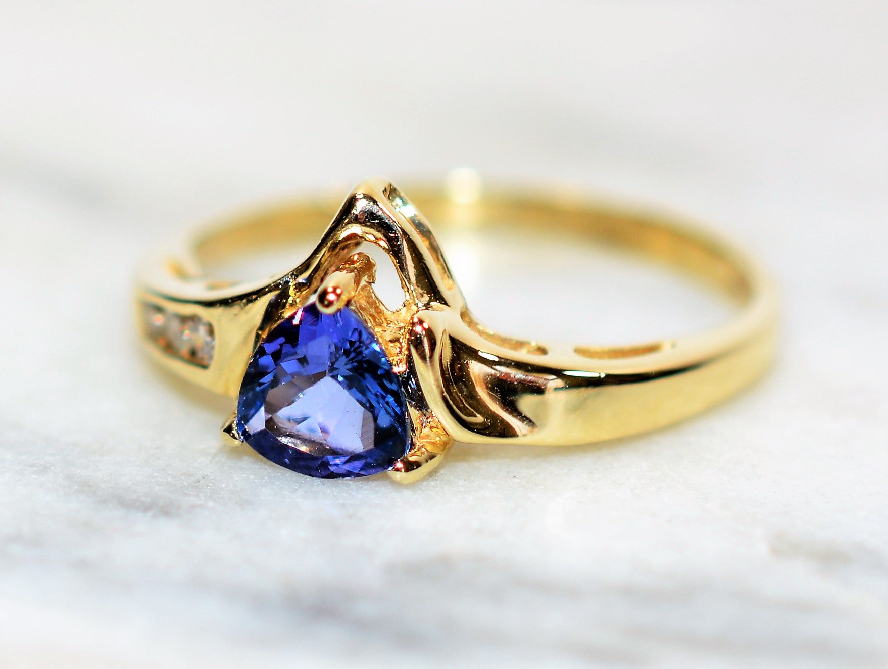 Natural Tanzanite & Diamond Ring 10K Solid Gold .52tcw Tanzanite Ring Vintage Ring December Birthstone Ring Fine Jewelry Ladies Ring Estate