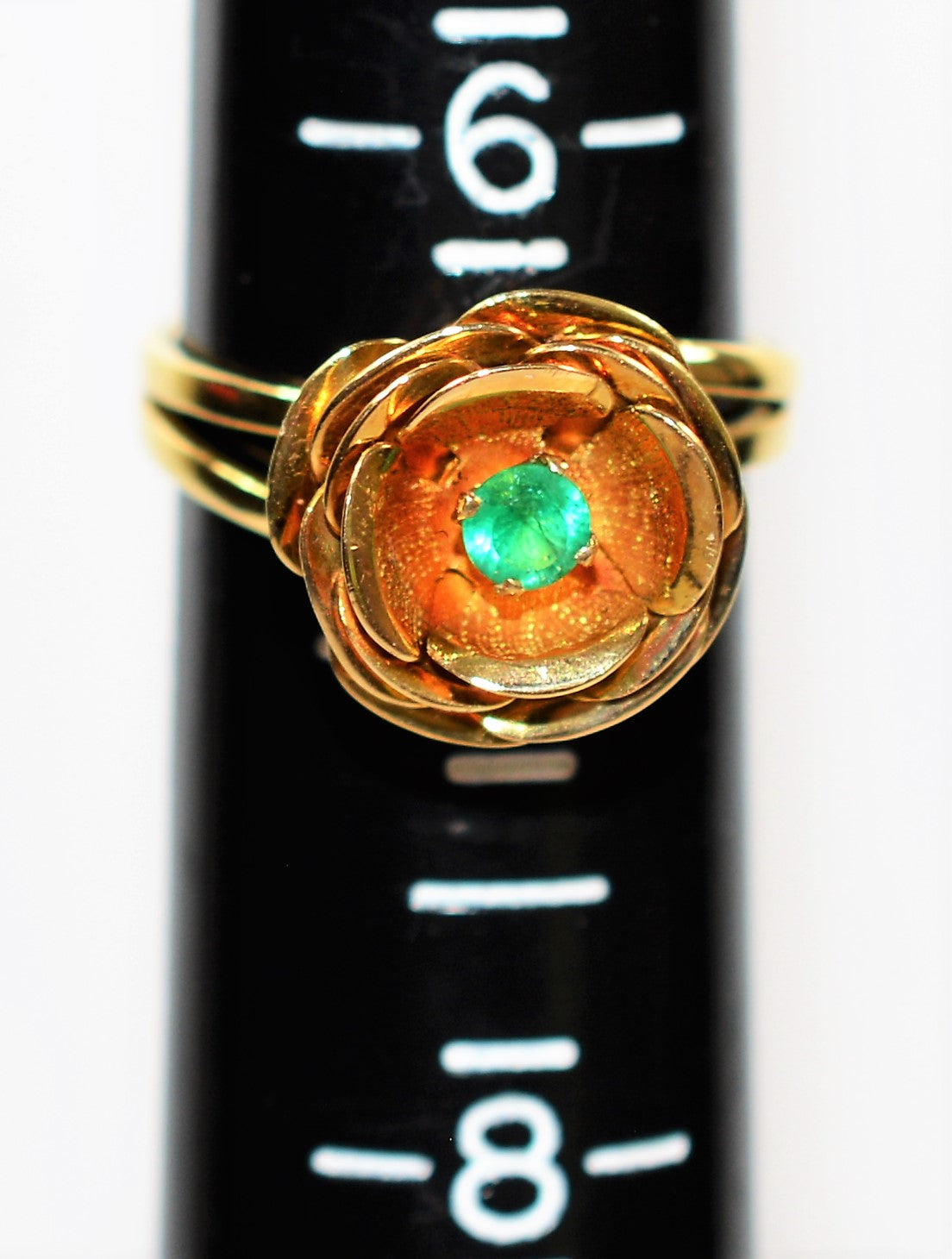 Natural Colombian Emerald Ring 18K Solid Gold .25ct Flower Ring Solitaire Ring Statement Ring Women's Ring May Birthstone Ring Vintage Ring