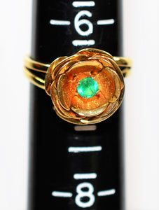 Natural Colombian Emerald Ring 18K Solid Gold .25ct Flower Ring Solitaire Ring Statement Ring Women's Ring May Birthstone Ring Vintage Ring