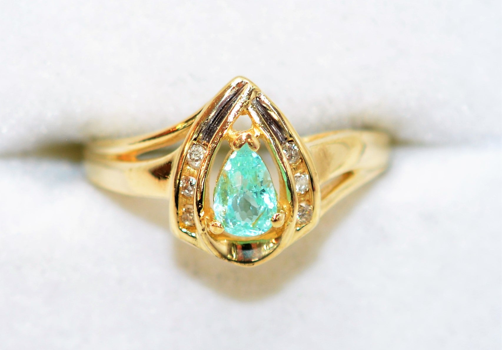 Natural Paraiba Tourmaline & Diamond Ring 10K Solid Gold .51tcw Pear Gemstone Women's Jewelry Estate Jewellery Birthstone Ring