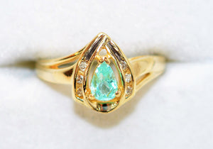 Natural Paraiba Tourmaline & Diamond Ring 10K Solid Gold .51tcw Pear Gemstone Women's Jewelry Estate Jewellery Birthstone Ring
