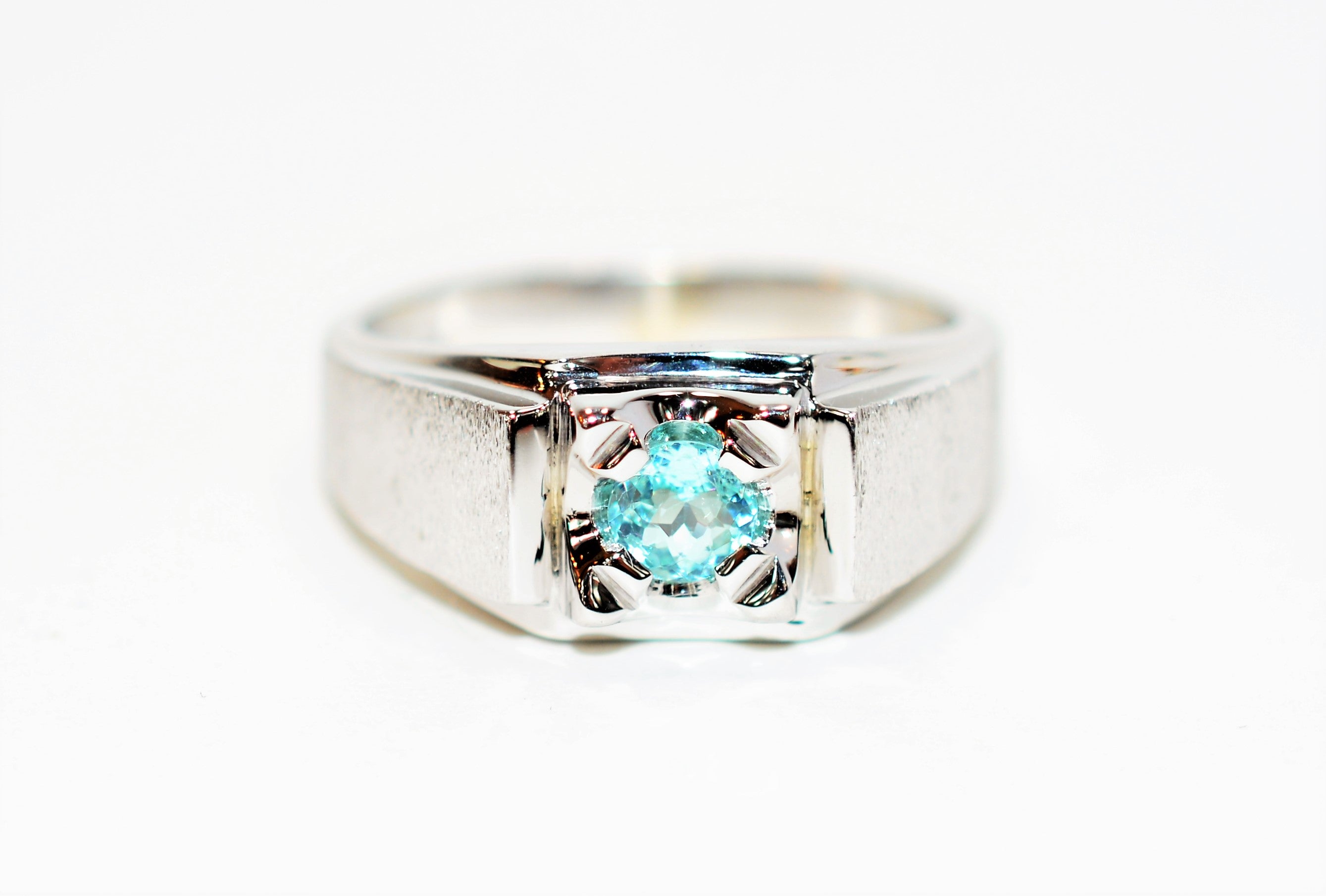 Natural Paraiba Tourmaline Ring 14K Solid White Gold .32ct Solitaire Ring Men's Ring Gemstone Ring Estate Jewelry Jewellery Fine Ring Blue