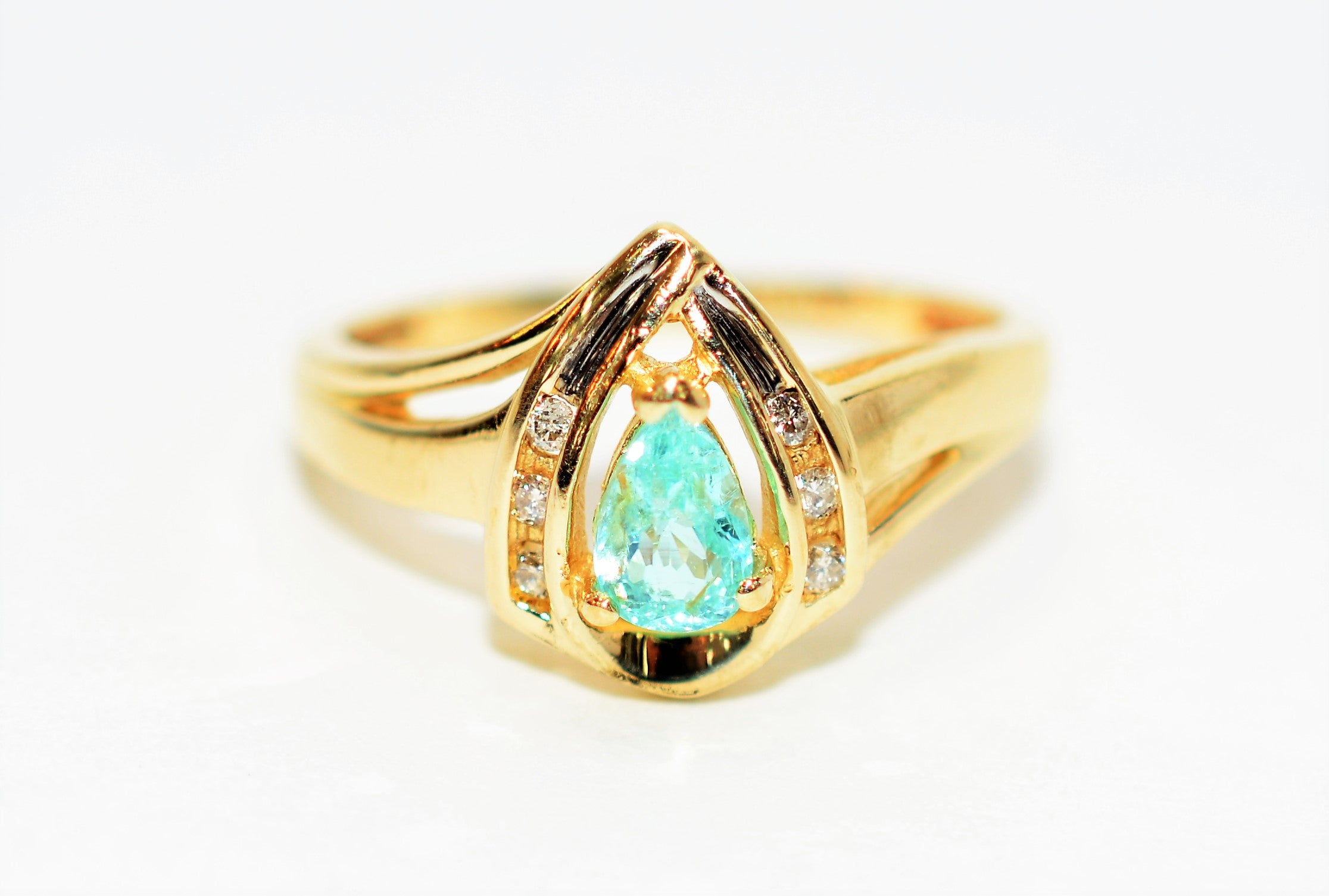 Natural Paraiba Tourmaline & Diamond Ring 10K Solid Gold .51tcw Pear Gemstone Women's Jewelry Estate Jewellery Birthstone Ring