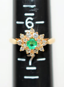 Natural Colombian Emerald & Diamond Ring 14K Solid Gold .53tcw Cluster Ring Statement Ring Vintage Ring Emerald Ring May Birthstone Ring