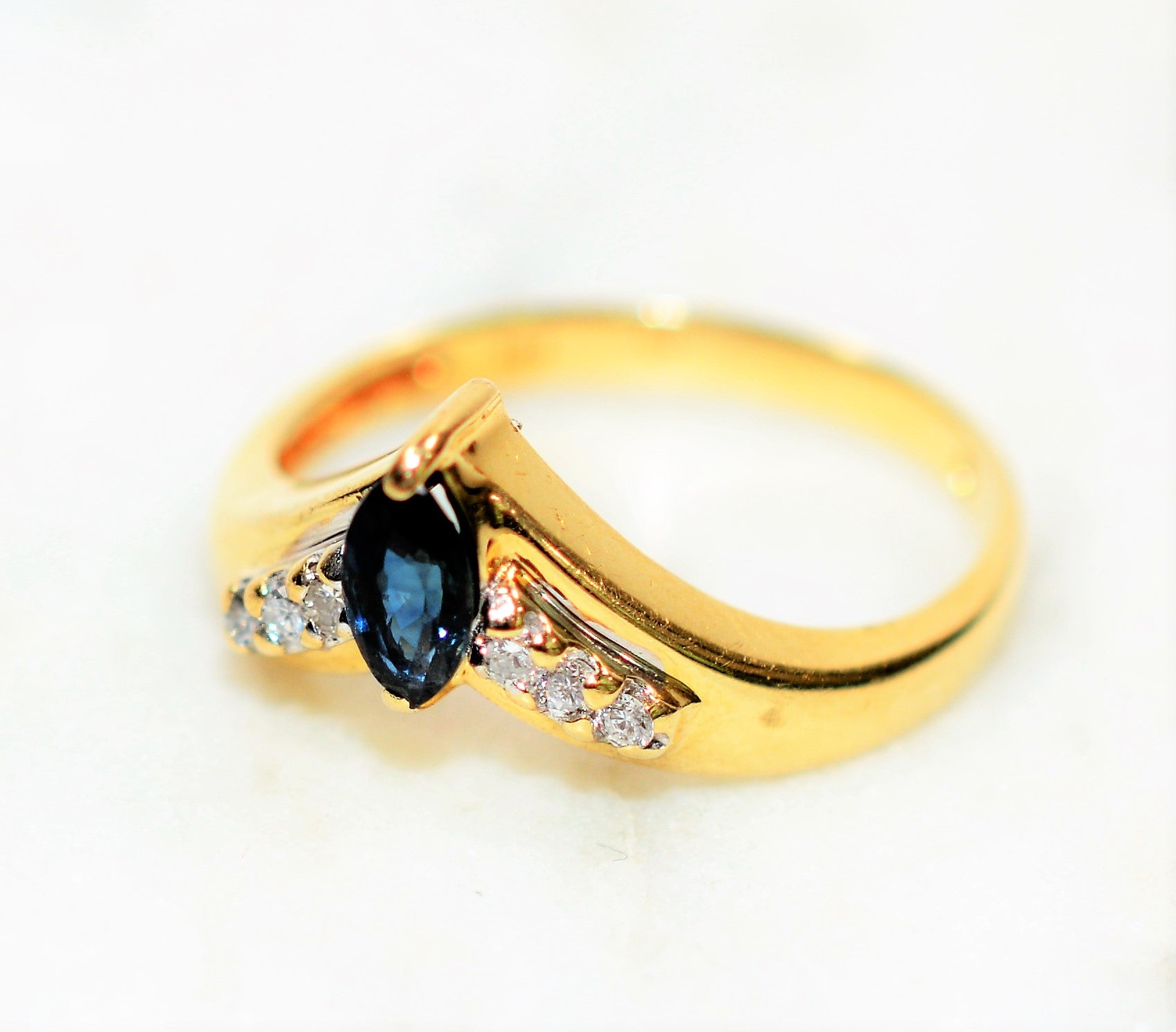 Natural Blue Sapphire & Diamond Ring 14K Solid Gold .41tcw September Birthstone Ring Vintage Ring Estate Ring Stackable Ring Women's Ring